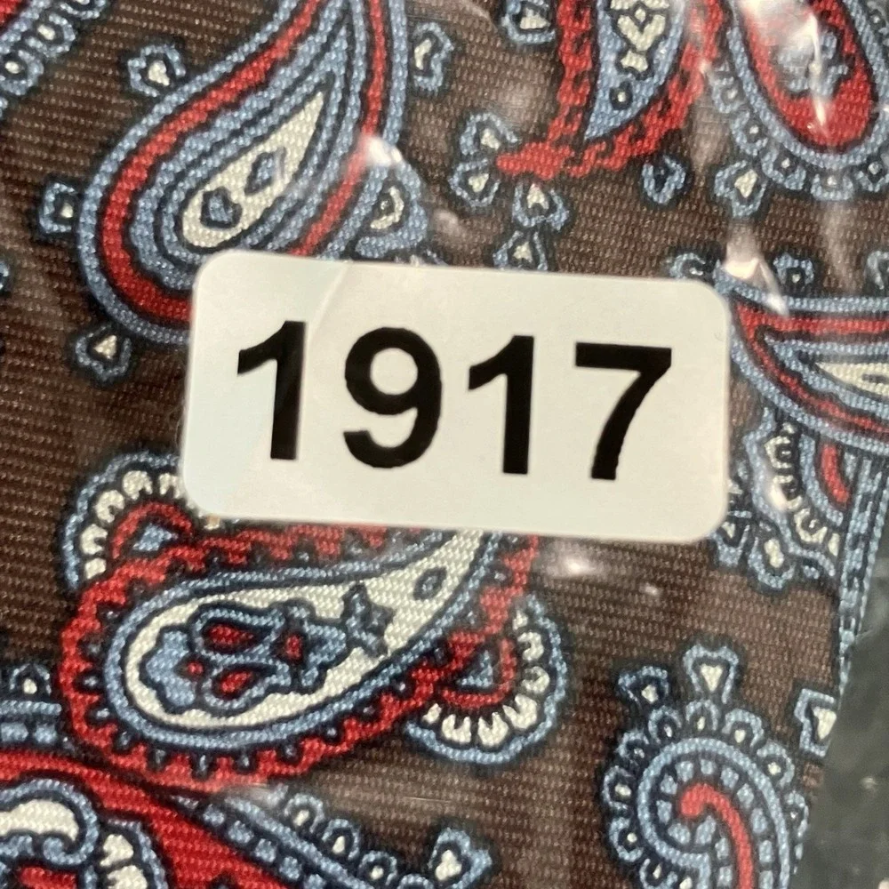 Christian Dior All Silk Paisley Necktie Brown Red Blue Made in Italy Luxury Tie